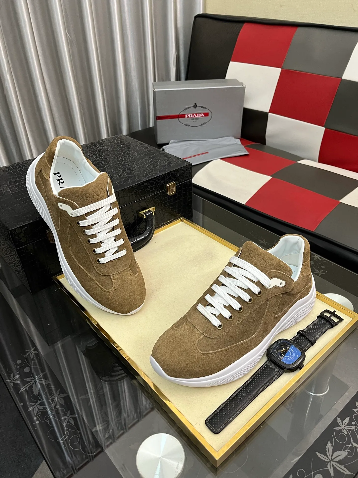 Men's shoes 💰400⌚️⌚️【PRADA】Prada casual shoes, originally developed 1:1, made of high-mercerized cowhide with imported cowhide, silk sheepskin lining, rubber outsole, comfortable and soft on the foot, size: 38-444️⃣Colors available